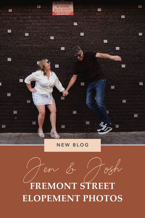 We stopped by my favorite walls for some casual candids and a classic hubby heel click, then romped around some more just enjoying each other’s company.  Interested in booking your own Fremont Street elopement photos? Book now! Downtown Elopement Photos, Elopement Photography Downtown, Fremont Street Elopement, Las Vegas Elopement Photography, Fremont Street Wedding Photos, Seattle Engagement Photos, Las Vegas Engagement, Little White Chapel, Las Vegas Photos