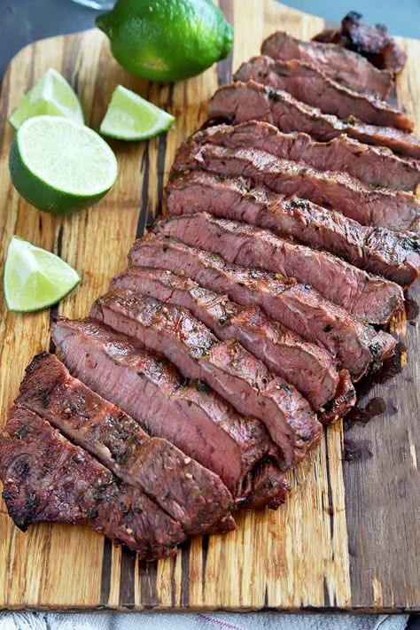 Marinated and grilled carne asada boasts a burst of intense flavor, and it's ideal simply sliced and served, or enjoyed as a filling for everything from fajitas to tacos. Learn how to make the recipe now. #grillrecipes #carneasada #foodal Caprese Dinner, Steak Caprese, Homemade Carne Asada, Skewers Recipes, Flat Iron Steak Recipes, Steak Marinades, Steak Grilled, Balsamic Marinade, Recipes Steak