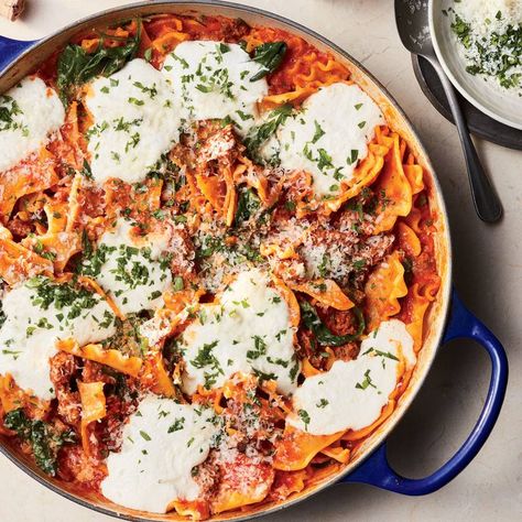 Lamb Lasagna, Stovetop Lasagna, Harissa Lamb, Meaty Lasagna, Ground Lamb Recipes, Lasagna With Ricotta, Skillet Lasagna Recipe, Pumpkin Lasagna, Healthy Pesto