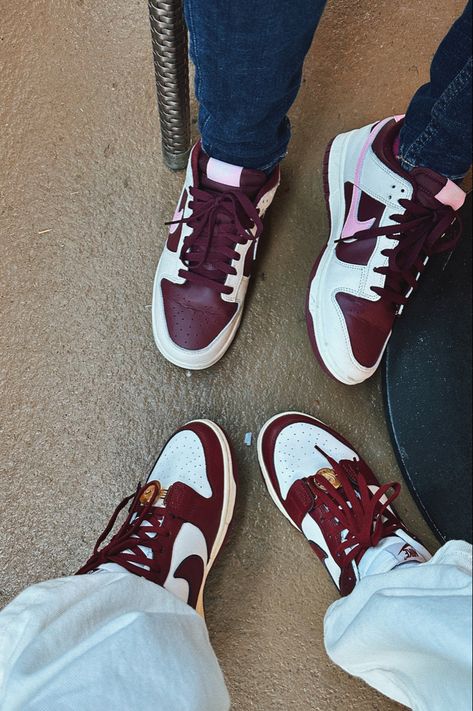 Red Dunk Low, Sneakerhead Couples, Burgundy Nike Dunks, Nike Dunks Valentine, Burgundy Nike, Team Red Dunks, Nike Dunk Low Maroon, Vintage Red Dunks, Nike Jordan Low