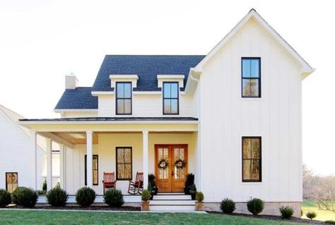 Casement vs Double Hung Windows: Choosing the Right One for Your House - Plank and Pillow Farmhouse Trends, Farmhouse Exterior Design, Farmhouse Architecture, Modern Farmhouse Design, Modern Farmhouse Exterior, White Paint Colors, Farmhouse House, White Farmhouse, Farmhouse Exterior