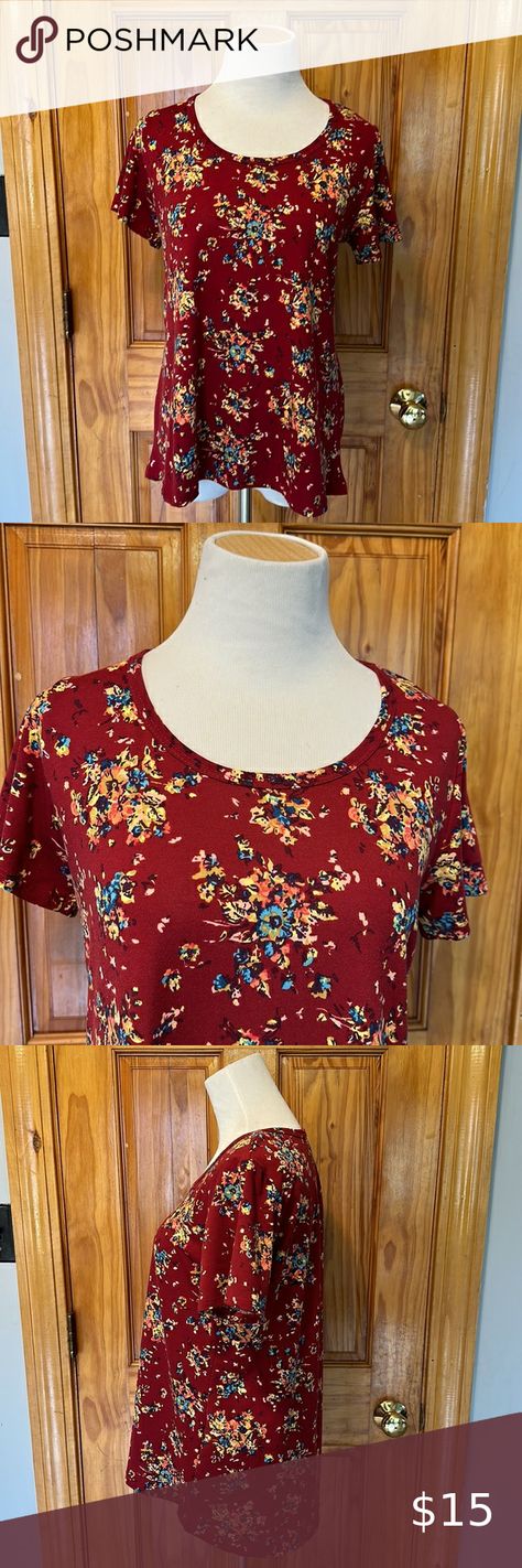 Lularoe classic tee Red Background, Tee Shop, Floral Print, Floral Prints, Floral, Red, Closet