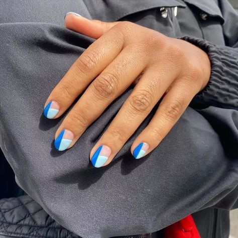 Blue French Manicure, Summer Vacation Nails, Moon Manicure, Modern Nails, Blue Nail Art, Vibrant Nails, Blue Nail Polish, Red Nail Polish, Blue Nail Designs