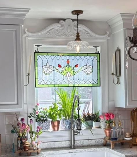 Stained Glass Kitchen Window, Apartment Construction, Kitchen Window Ideas, Design My Kitchen, Mediterranean Kitchen, Holly Tree, Seattle Homes, Kitchen Refresh, Diy Kitchen Remodel