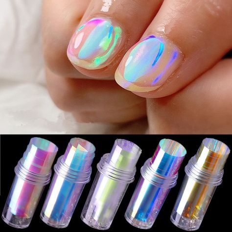 Cellophane Nails, Bath Nails, Easter Nail Art Designs, Nail Foils, Aurora Nails, Nail Foil, Easter Nail Art, Bright Summer Nails, Summer Nail Art