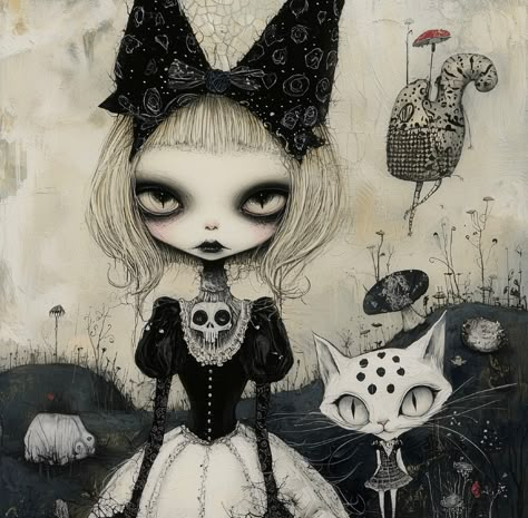 Alice In Gothland 🖤  #goth #gothart #art #fantasy #kunst #mycreation Trad Goth Art, Goth Girl Art, Halloween Draw, Christmas Catering, Creepy Girl, Gothic Artwork, Doll Drawing, Goth Baby, Trad Goth