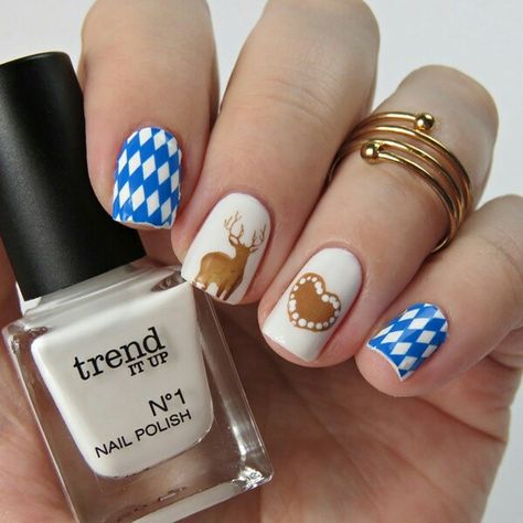 Bavarian Style Nail Art: Oktoberfest Nageldesign Oktoberfest Party, Inspired Nails, Gel Designs, New Ideas, Fashion Nails, Makeup Nails, Nail Inspo, Hair And Nails, Gel Nails