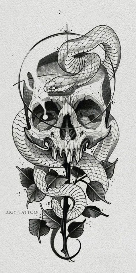 Tattoo Crane, Skull And Snake, Snake Drawing, Tattoo Background, Snake Tattoo Design, Skull Art Drawing, Skulls Drawing, Geniale Tattoos, Medusa Tattoo