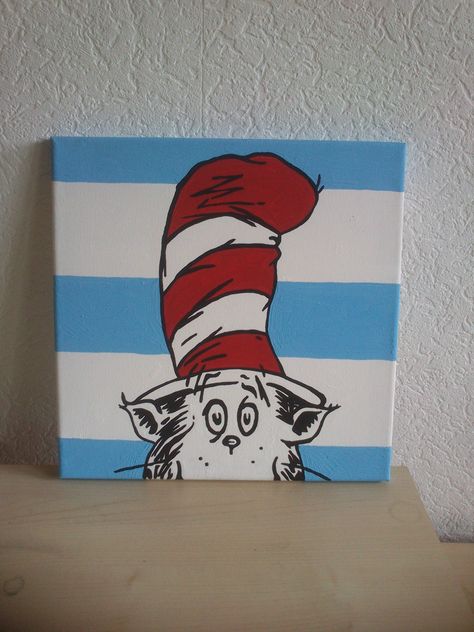 Cat In The Hat Painting, Centurion Art, December Art, Doodle Paint, Dr Suess, Painting Inspo, Sketch Ideas, Cat In The Hat, Canvas Ideas