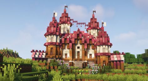 Pink, Castle, cottagecore, Minecraft, cute, aesthetic