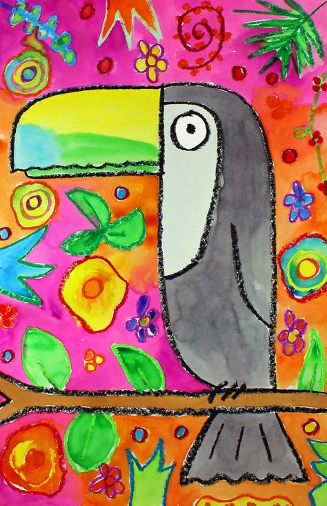 Bird Art Projects For Kindergarten, Toucan Art Project, Elementary Art Projects Summer, 1 Grade Art Projects, 3rd Grade Drawing Projects, Koala Art Project, Kindergarten Animal Art, Elementary Animal Art Projects, Elementary Drawing Projects