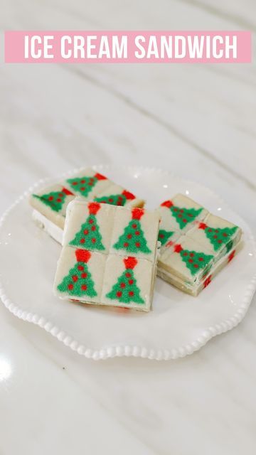 Brittany | Home Decor & Style on Instagram: "Christmas cookie ice cream sandwiches🎄 I was inspired by @moribyan to make these! She has a step by step video on how to make these but ill list a few instructions below! 👇🏼 INGREDIENTS: - 3 boxes of @pillsbury sugar cookies - 1/2 pint of @target vanilla bean ice cream DIRECTIONS: Bake cookies in a 9x9 parchment paper lined dish at 350 degrees for 15-20 minutes until slightly golden brown around edges. Let cool and put in the refrigerator to keep f Christmas Cookie Ice Cream Sandwiches, Christmas Ice Cream Sandwiches, Sugar Cookie Ice Cream Sandwich, Pillsbury Christmas Cookies, Cookie Ice Cream Sandwiches, Creative Meals, Pillsbury Cookies, Pillsbury Sugar Cookies, Craft Nights