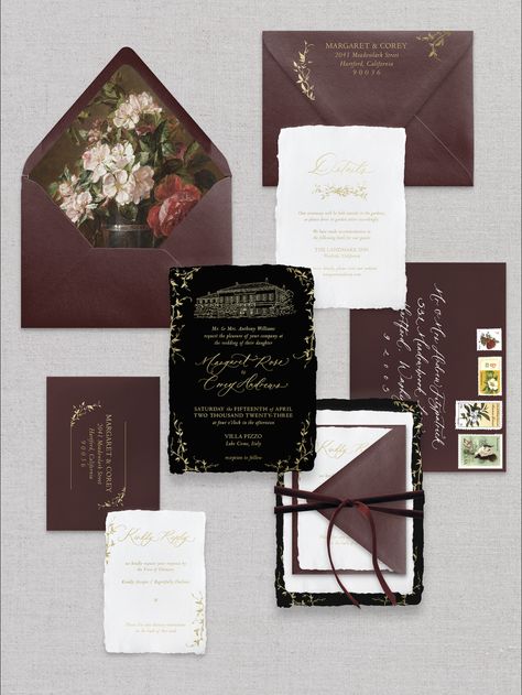 Dark And Moody Wedding Invites, Dark Academia Wedding Invitations, Dark Wedding Invitations, Wedding Invitations Fall, Stationary Letter, Moody Wedding Invitations, Sophisticated Wedding Invitations, Burgundy Wedding Theme, Romantic Wedding Stationery