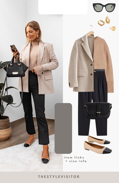 Beige Black Outfit, Cardigan Work Outfit, Elegante Y Chic, Beige Outfit, Beige Blazer, Fall Outfits For Work, Business Outfit, Blazer Outfits, Classic Outfits