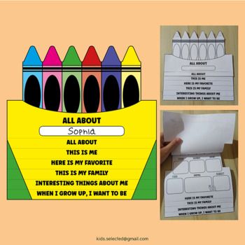 All About Me Craft : Flip Book Template► Crayon Box Theme► Great Idea for Back to school / First day of school► 6 pages► Available in PDF format► Letter size 8.5 x 11 inches► Great for Preschool / Kindergarten / Kids / Student Grade Levels : 1st 2nd 3rd 4th 5th and 6thTHANK YOU :✅ Please FOLLOW ME i... All About Me Crayon Template, About Me Craft, Crayon Template, Flip Book Template, All About Me Crafts, School First Day, Crayon Box, All About Me, Back To School Activities