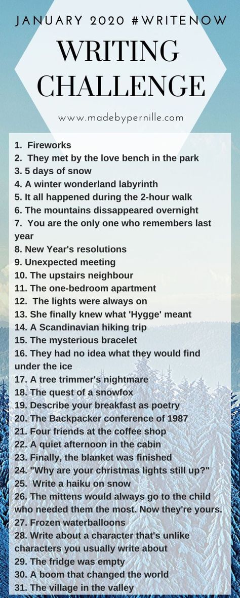 January Writing Prompt Challenge 2020 » MadebyPernille Writing Challenge Fiction, Writing Prompt Challenge, Poetry Challenge, Creative Writing Topics, January Writing, Winter Writing Prompts, Writing Challenges, 30 Day Writing Challenge, Creative Writing Exercises