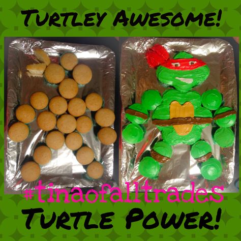 TMNT Pull-Apart Cupcake Cake Ninja Turtle Cupcakes, Tmnt Cake, Turtle Cupcakes, Turtle Birthday Parties, Pull Apart Cupcake Cake, Tmnt Birthday, Pull Apart Cake, Ninja Turtles Birthday Party, Tmnt Party