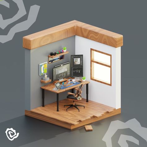 Here is a desk setup designed for the profession of a 3D Generalist that I will implement in my friend's room. This concept design emphasizes a natural feel and creates a warm atmosphere with the application of wooden materials, resulting in a rustic style that feels natural. .... Software: Blender Render: Cycles .... If you are interested ⬇️ Contact me 📞 via email 📧 mrajafirdausr13@gmail.com or DM my Instagram. Thanks! #icon #icon3d #gameassets #gameassets3d @xencelabs #xencelabs #gam... 3d Generalist, Blender Render, 3d Room, Desk Setup, Game Assets, Rustic Style, Concept Design, Software, Desk