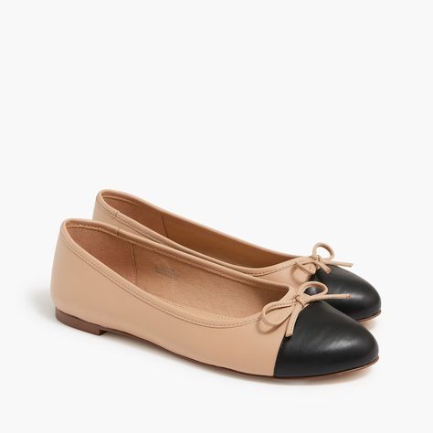 Factory: Ballet Flats With Cap Toe For Women Trending Flats For Women, Two Tone Ballet Flats, Barcelona Clothes, French Style Women, Fancy Flats, Chanel Flats, Aka Sorority, Black Suede Loafers, Shoes 2023