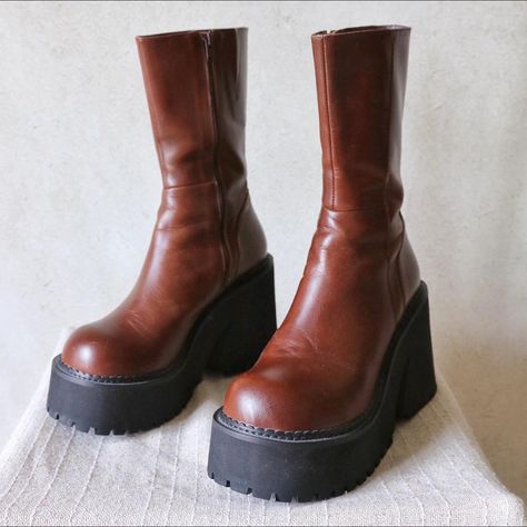 UNIF Parker Boot in Brown // Size 9 Okay listen,... - Depop Parker Boots, Long Brown Boots Platform, Unif Parker Boots Outfit, Brown 70s Platform Boots, Unif Boots, 90s Brown Platform Boots, Unif Parker Boots Brown, Unif Shoes, Unif Parker Boots