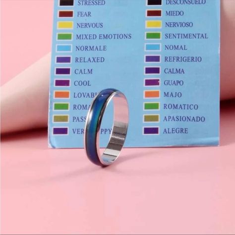 Silver Color-Changing Mood Ring Material: Alloy Ring Color Chart, Mood Ring Color Chart, Mood Ring Color Meanings, Mood Ring Colors, Mood Rings, Kunzite Ring, Royal Blue Flowers, Spike Ring, Fashion Rings Silver