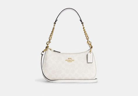 Teri Shoulder Bag In Signature Canvas Coach Denim Shoulder Bag, Coach Purses White, Coach Teri Shoulder Bag White, Cheap Shoulder Bags, Coach Teri Shoulder Bag In Signature Canvas, Coach Side Bag, Coach White Shoulder Bag, Coach Terri Bag, Teri Shoulder Bag In Signature Canvas