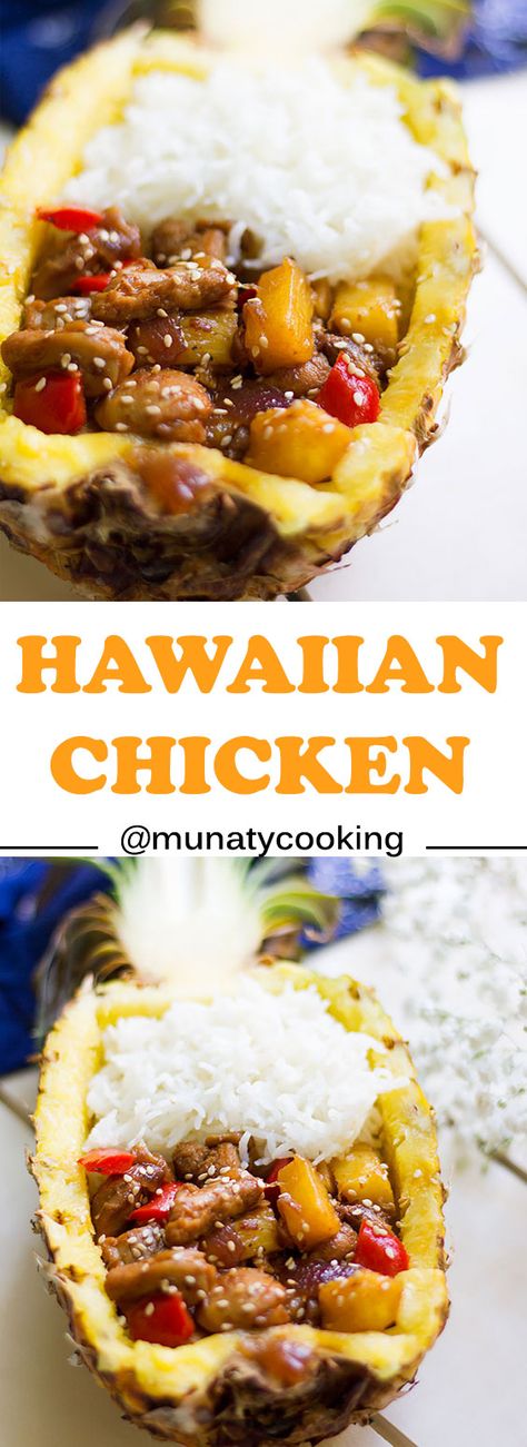 Hawaiian Chicken Recipes Pineapple, Pineapple Chicken Boats, Pineapple Boats Recipes, Pineapple Bowls Chicken, Hawaiian Chicken And Rice, Polynesian Recipes, Hawaiian Chicken Recipe, Pineapple Bowls, Hawaiian Dinner