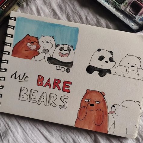 Sketch Ideas For Friends, The We Bear Bears, We Bare Bears Art Draw, Cute Drawing For Friends, How To Make Gift For Best Friend, Simple Bear Painting, We Bear Bears Painting, Cute Panda Drawing Doodles, We Bare Bears Painting Canvas