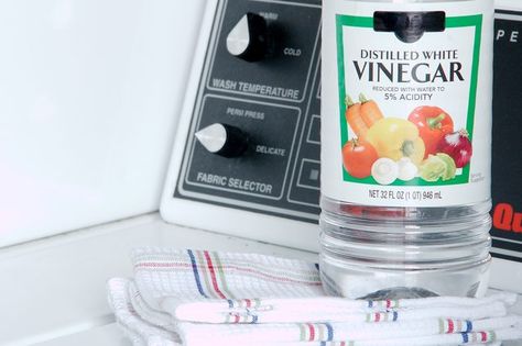 How to Get the Sour Smell Out of a Dishcloth (with Pictures) | eHow Smell Clean, Distilled White Vinegar, Dasani Bottle, Laundry Hacks, White Vinegar, Natural Cleaning Products, Vegan Eating, Kitchen Linens, Cleaning Organizing