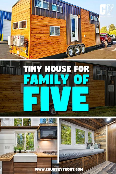 Tiny House For Family Of Five, Tiny House For Family, Two Bedroom Tiny House, Loft Bedrooms, Castle House Plans, Tiny House Family, Tumbleweed Tiny Homes, Downstairs Bedroom, Small Cabin Plans