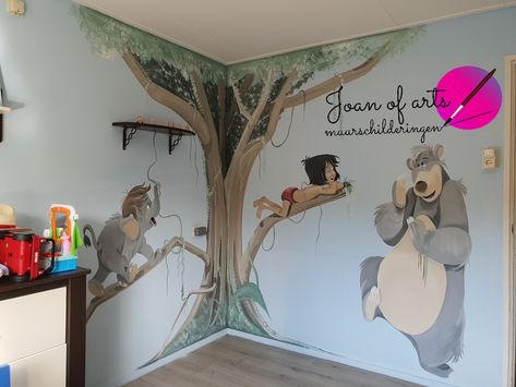 Jungle book muurschildering Jungle Book Nursery, Disney Mural, Book Bedroom, Book Nursery, Disney Nursery, Jungle Nursery, Baby Boy Room Nursery, Book Room, Book Wall