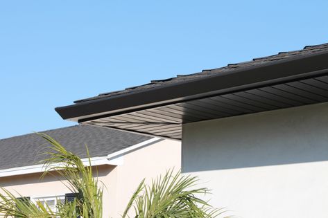 Soffits, Fascia, and Angle Face Gutters in Dark Bronze Aluminum. Long Beach - Contemporary - Exterior - Los Angeles - by A Plus Gutter Systems Dark Soffits Exterior, Bronze Soffit And Fascia, Soffit And Fascia, Dr Ideas, Brown Roof, Contemporary Exterior, Exterior Paint Colors, A Plus, Exterior Paint