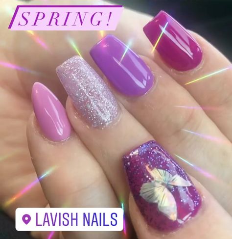 Pink Nails With Butterfly, Nails With Butterfly, Purple And Pink Nails, Butterfly Makeup, Butterfly Nails, Butterfly Nail, Nails Design, Spring Nails, Nail Design