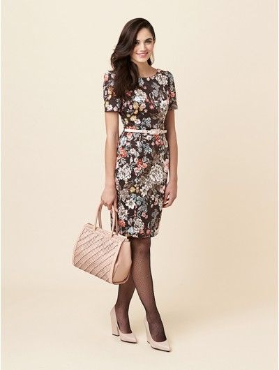 The ideal way to work - look like a lady in this dark floral dress with figure-flattering waist belt from Review Australia Dark Floral Dress, Review Australia, Corporate Wear, Floral Pencil Skirt, Full Skirts, Fashion Tights, Fabulous Dresses, Review Dresses, Dark Floral