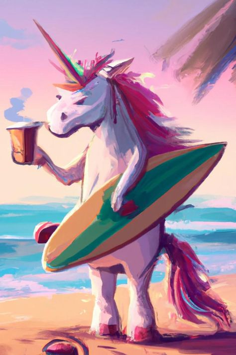 Unicorn Drinking Mermaid And Unicorn, Mermaid Drinking Coffee, Starbucks Mermaid Art, Animal Drinking Coffee Illustration, Horse Drinking Water Drawing, Mermaid Drinking Coffee Art, Wine Drinks, Coffee Drinks, Surfboard