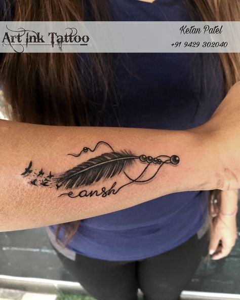 Feather Tattoos With Names, Feather Name Tattoo, Feather Tattoo With Name, Annie Tattoo, A Name Tattoo, Feather Tattoo For Men, Coverup Tattoo, Petite Tattoos, Tattoo Girls