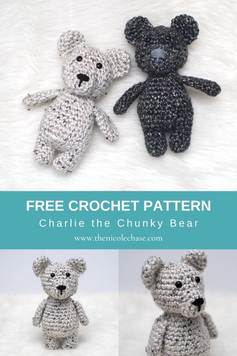 Charlie the Chunky Bear - Free Crochet Pattern — Nicole Chase Amigurumi Blanket, Crochet Teddy Bear Pattern Free, Chunky Yarn Crochet Pattern, Crochet Pattern Teddy Bear, Crochet A Heart, No Sew Amigurumi, Pattern Teddy Bear, Teddy Bear Patterns Free, Bear Crochet Pattern