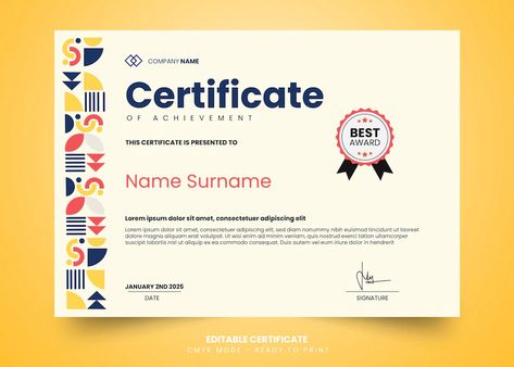 Certificate Design Freepik, Retro Certificate Design, Cute Certificate Design, Fun Certificate Design, Graphic Design Certificate, Simple Certificate Design, Certificate Graphic Design, Cute Certificate Templates, Diploma Design Certificate