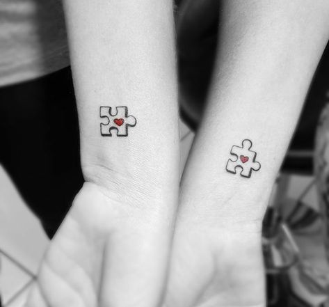 Puzzle Piece Tattoo Couples, Jigsaw Tattoo, Puzzle Piece Tattoo, Puzzle Tattoos, Tat Ideas, Couple Tattoos, Brother Sister, Inspirational Tattoos, Puzzle Pieces