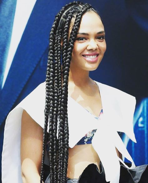 Tessa Thompson Braids, Marvel Actresses, Claymore Anime, African Tops For Women, Flat Twists, African Tops, Braided Ponytail Hairstyles, Tessa Thompson, Black Hollywood