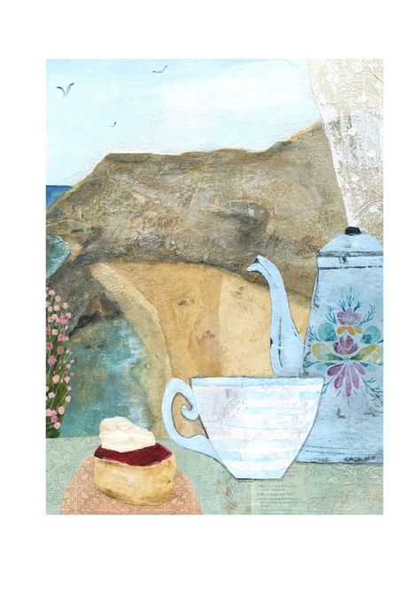 Rachel Grant, Tea Illustration, Hand Painted Gifts, Sea Painting, Etsy Art, British Artist, Watercolor Artwork, Still Life Painting, Mixed Media Art