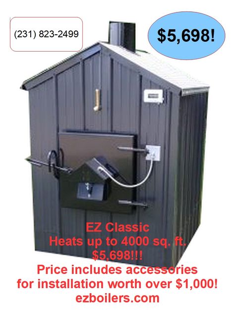 Ezboilers outdoor boiler stove, 4000 sq. ft. model. Also heats home's hot water. Outdoor Wood Burning Furnace, Wood Burning Furnace, Outdoor Wood Furnace, Outdoor Wood Burner, Wood Furnace, Coal Stove, Boiler Stoves, Stoves For Sale, House Heating