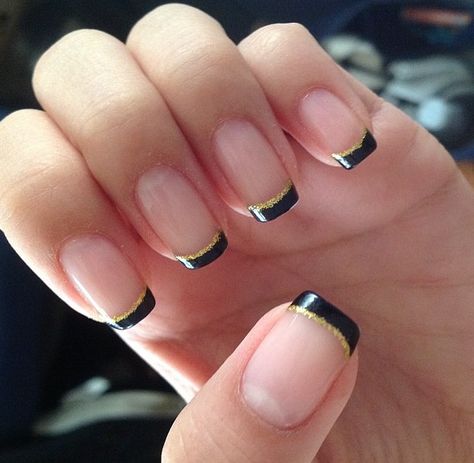 Saints nails Saints Nails Design, Saints Nails New Orleans, New Orleans Saints Nails Designs, Black And Gold Tip Nails, Sassy Saints Nails, New Orleans Saints Nails, Black And Gold Pedicure, New Orleans Nail Designs, Black And Gold French Tip Nails