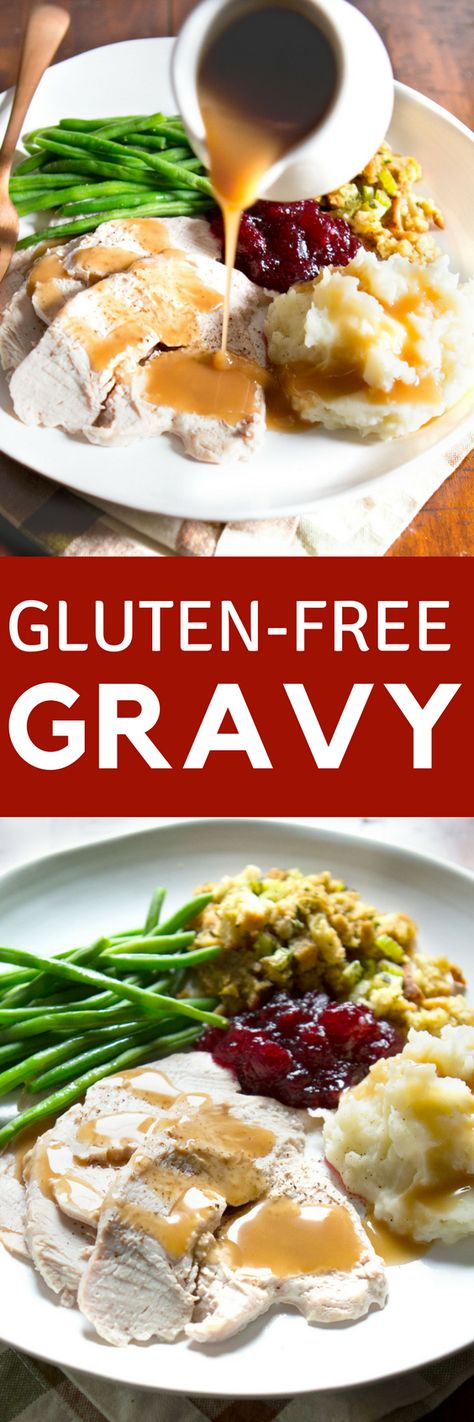 How to Make Perfect Gluten-Free Gravy. Easy Recipe. 3 Ingredients. Dairy-Free | Gluten-Free |  via @bakeglutenfree Gravy Easy Recipe, Gluten Free Turkey Gravy, Gluten Free Gravy Recipe, Turkey Gravy From Drippings, Gluten Free Gravy, Gluten Free Thanksgiving Recipes, Gluten Free Turkey, Turkey Gravy Recipe, Karo Syrup