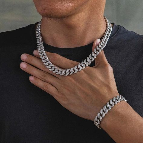 12mm 2 Rows Iced Out Cuban Link Chain White Gold Plated Bling Proud Iced Out Cuban Link Chain, Cuban Link Chain Men, Frozen Heart, Urban Jewelry, Free Bracelet, Hip Hop Jewelry, Cuban Link Chain, Cuban Chain, Cuban Link