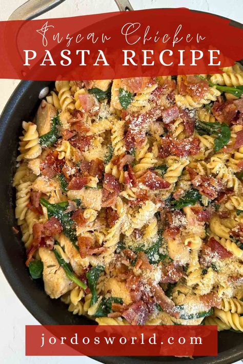 Jordo's World Healthy Tuscan Chicken Pasta Recipe. Try out this easy, flavor-packed pasta dish for a date night or a meal prep! Jordo's World Recipes, Healthy Tuscan Chicken, Macros Meals, Chicken Tuscan, Macros Recipes, Macro Diet, Macro Counting, Food Prepping, Macro Recipes