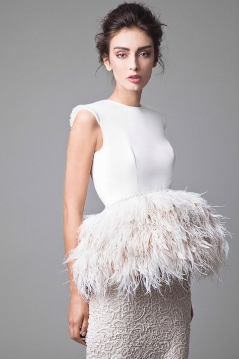 Vintage Hollywood Fashion, Krikor Jabotian, Wedding Dress With Feathers, Feather Gown, 2016 Couture, Feather Fashion, Sheath Wedding Gown, Feather Wedding, Fashion Friday