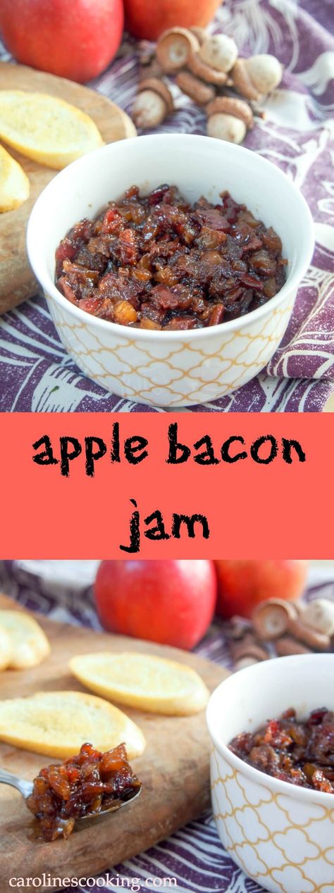 Apple bacon jam is a delicious variation on this already amazing condiment - so much flavor, it's great on appetizers or in sandwiches. Find any excuse! Apple Maple Bacon Jam, Onion Bacon Jam, Bourbon Bacon Jam Recipe, Bourbon Bacon Jam, Whisky Bacon Jam, Bacon Jam Recipe, Apple Jam, Homemade Jelly, Bacon Jam