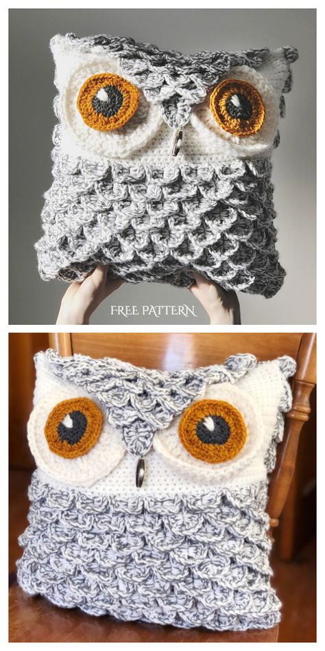 Owl Pillow Free Crochet Pattern & Paid - DIY Magazine Owl Pillow Pattern, Crochet Owl Pillows, Owl Crochet Pattern Free, Crocheted Cow, Crochet Owls, Owl Crochet Patterns, Owl Pillow, Crochet Pillow Pattern, Pillow Tutorial