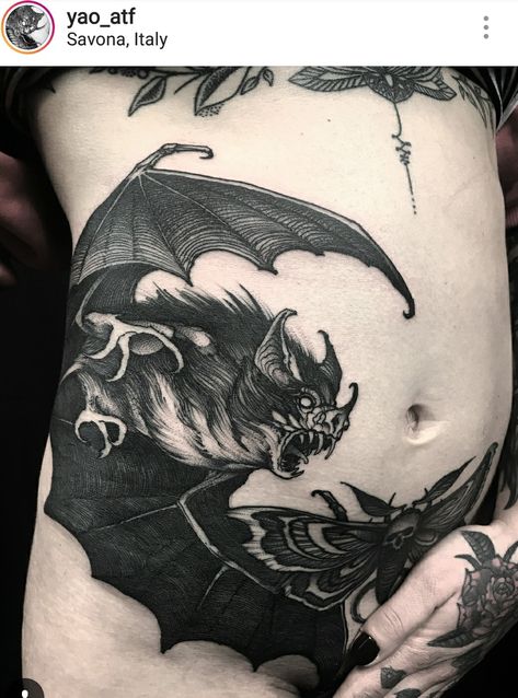 Bat Tattoo Ideas Realistic, Bat Skull Tattoo, Flying Bat Tattoo, Black Work Bat Tattoo, Bat Tattoo Gothic, Realism Bat Tattoo, Creepy Bat Tattoo, Bats Tattoo Design, Gotik Tattoo